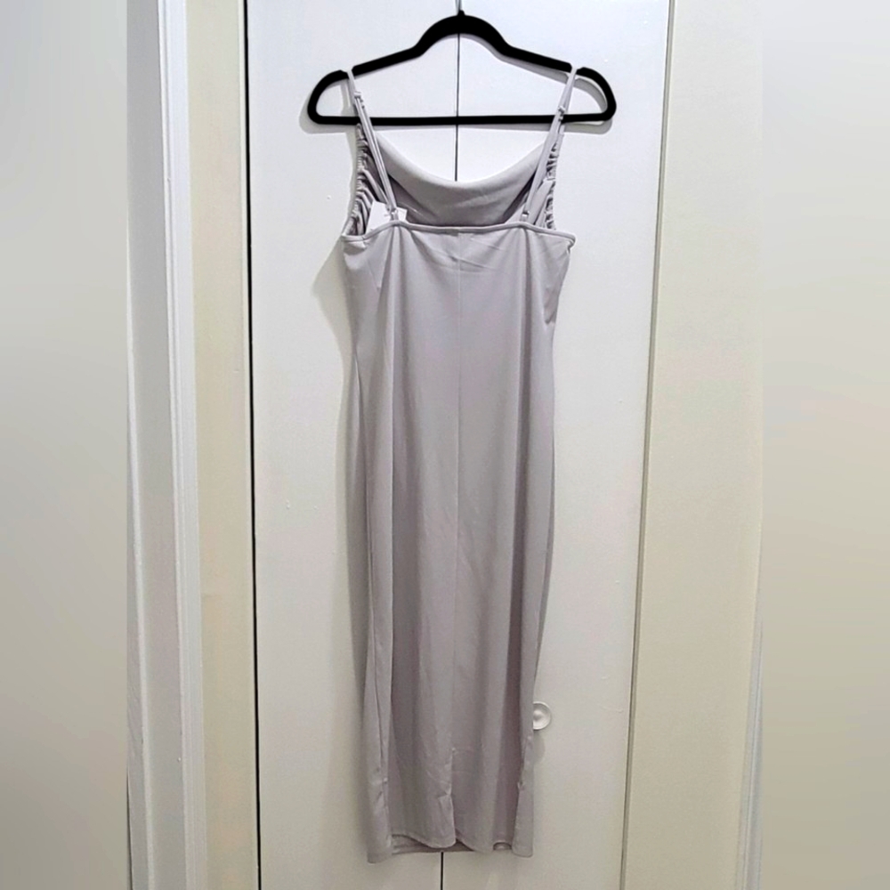 S O L D Gray Cowl Neck Ruched Spaghetti Strap Midi Dress size XL - Picture 4 of 12